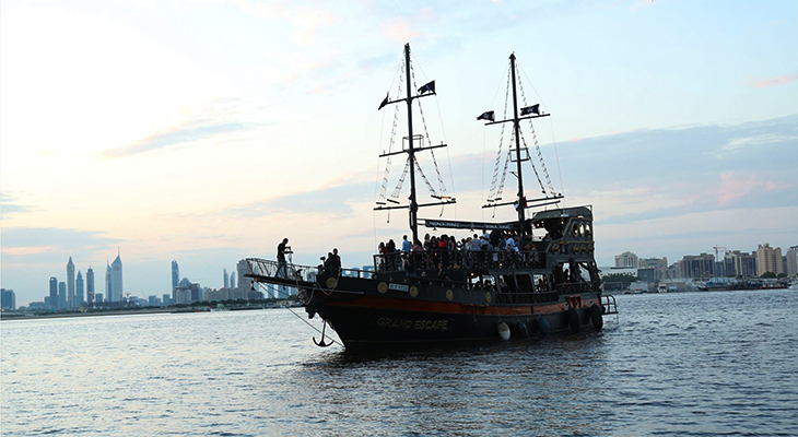 Black Pearl Pirate boat sightseeing cruise in the Dubai Creek Harbour for an hour. 