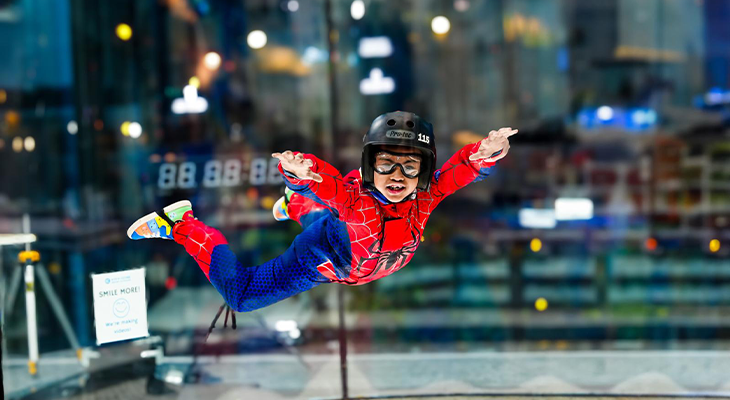 4 flights in Ozone Indoor Skydiving Experience for Kids with 24 KWD